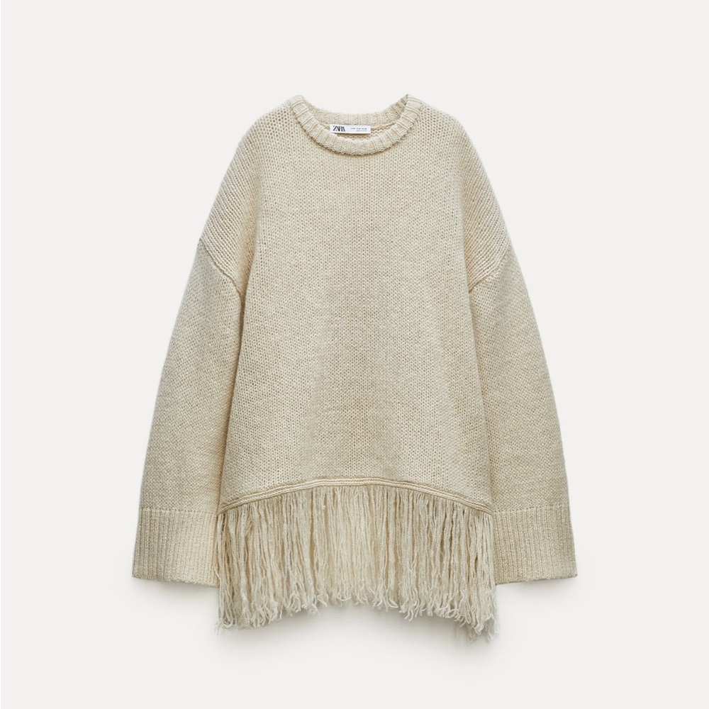 ZARA 0021/115 100% Wool Fringed Sweater